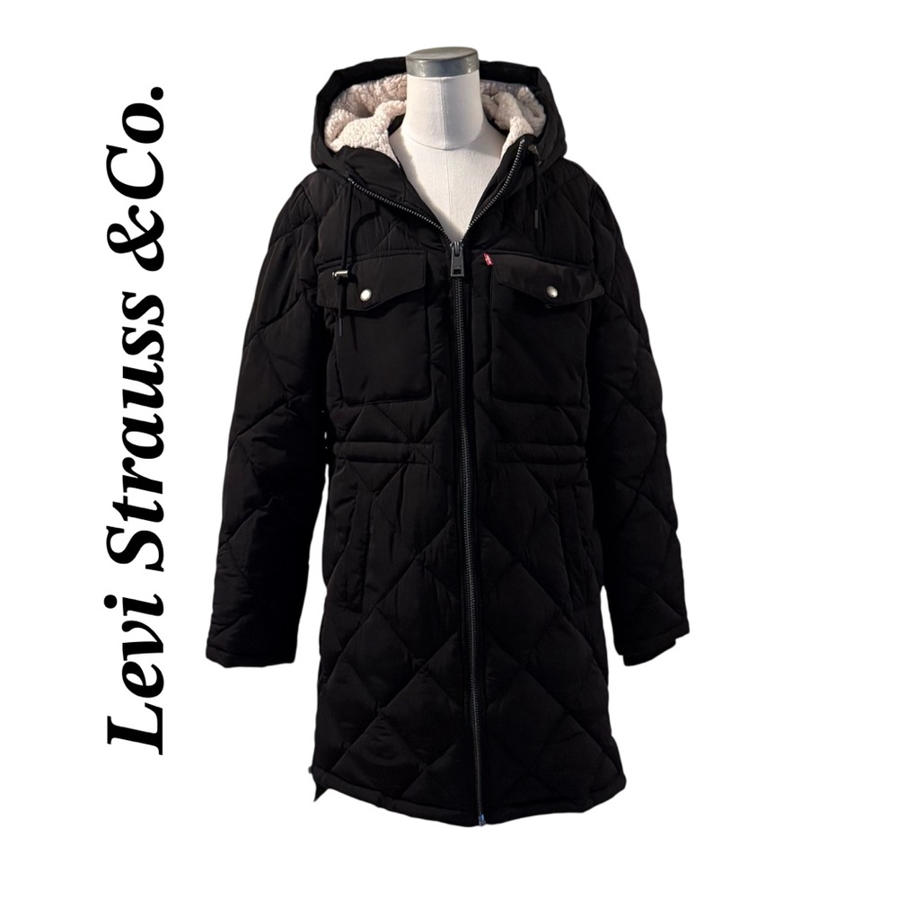 Levi's Black Quilted Hooded Jacket Size S